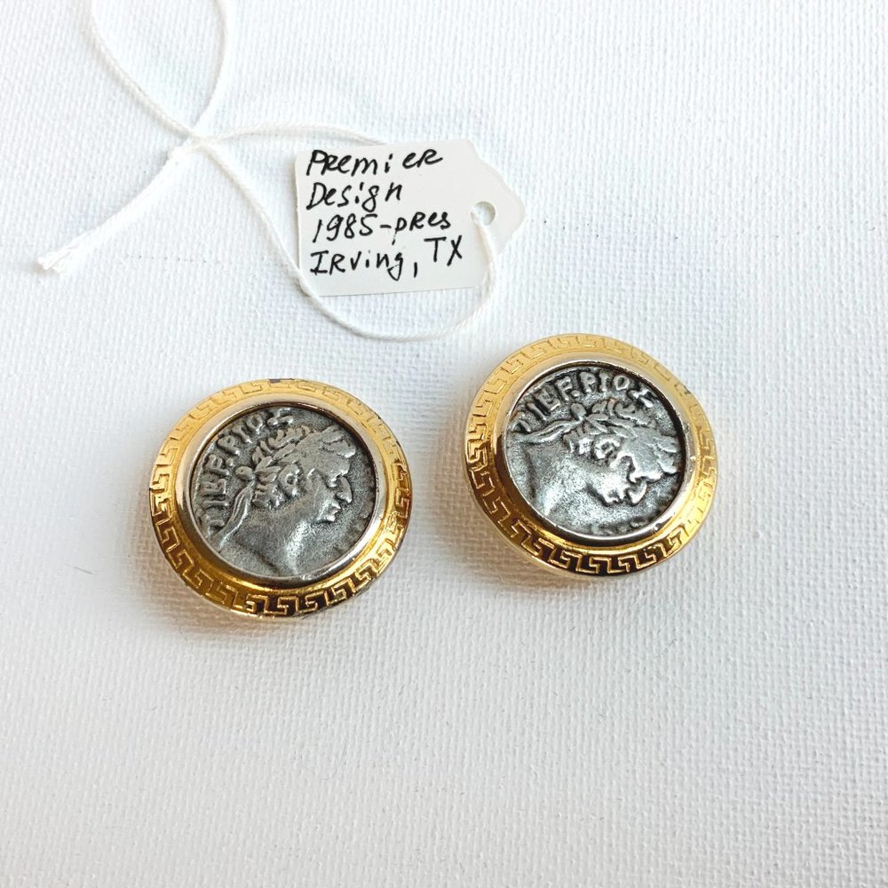 Vintage 80s Premier Designs Silver And Gold Tone Coin Clip On Earrings